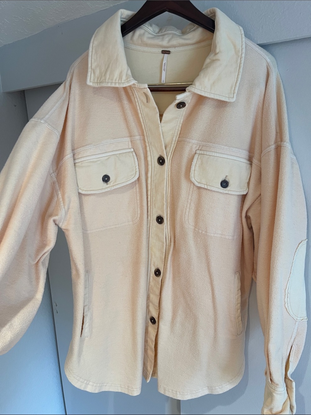 Free People Ruby Jacket Oversized Shirt Shacket in Peach